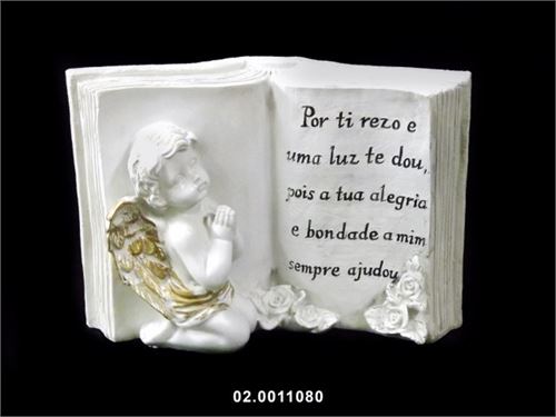 02.0011080 ANJO C/DIZERES COR BRANCO/OURO 21X8X14CM