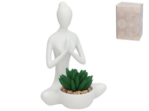 389479 FIGURA NAYA YOGA COM PLANTA 14X12X19,5 CM RESINA