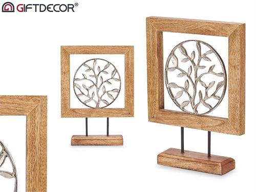 91069 FLOR METAL PRATEADA SUPORTE MADEIRA
