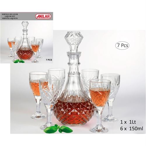 208009 CONJUNTO LICOR VIDRO 6 COPOS 150ML   GARRAFA 1LT