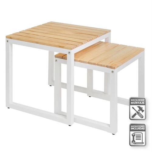 805553 MESA PINHO METAL BRANCO SET2 35X35X35
