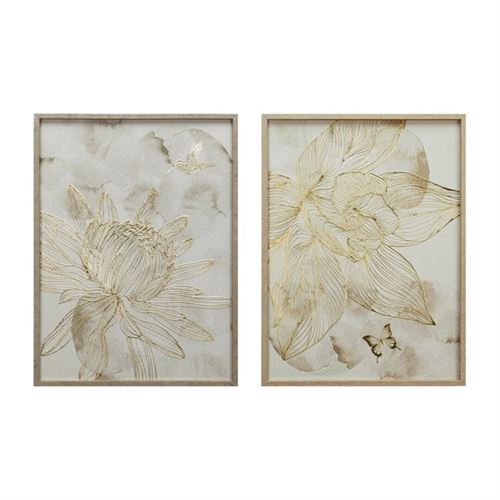 370101 QUADRO 3D MOLDURA FLOR OURO 2 SORT. 45X60X3 CM