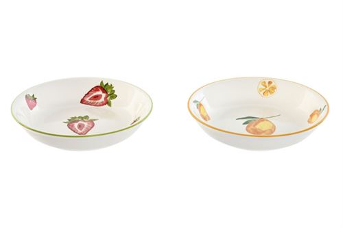 PC-217515 PRATO PORCELANA 18X18X3,4 FRUTA IMPRESSO 2 MOD.