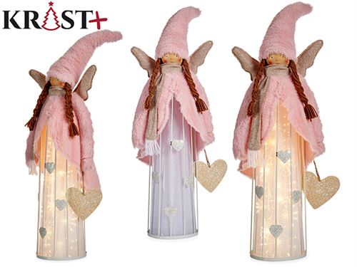 81522 BONECO NATAL FADA COM LED ROSA 48CM