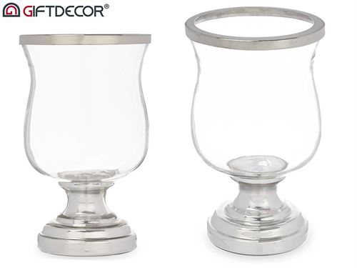 91341 CASTIÇAL METAL VIDRO DECORATIVO PRATA 28CM