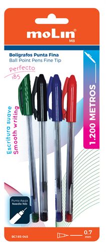 BC185-04-S  MOLIN BLISTER 4 CANETAS ESFEROGRAFICAS