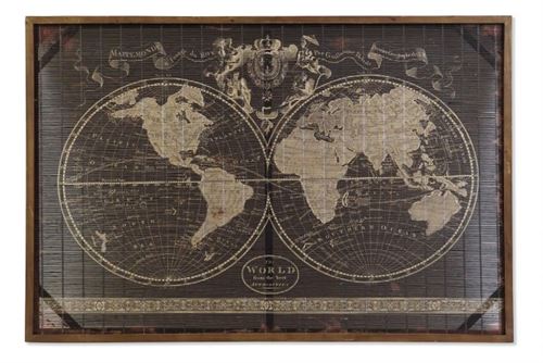 CU-186431 QUADRO MDF BAMBU 120X4X80 MAPA-MUNDO PRETO