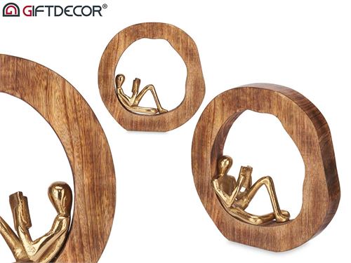 91085 FIGURA DECORATIVA DOURADA SUPORTE MADEIRA 26CM
