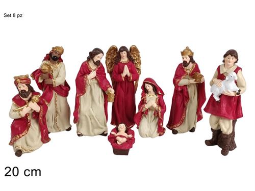 400983 PRESEPIO NATAL 8PÇS 20CM VERMELHO OURO