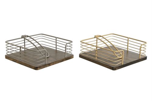PC-209043 PORTA GUARDANAPOS METAL RUBBERWOOD 18X18X7 2SORT