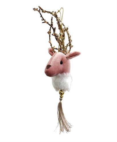 83377 PENDENTE CABEÇA RENA ROSA 25CM