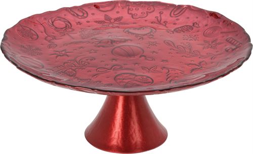 044300180 PRATO BOLO VIDRO COM PE VERMELHO 28CM