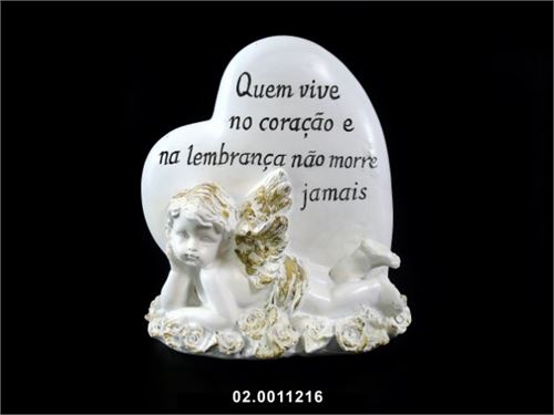 ANJO C/DIZERES COR BRANCO/OURO 18X10X17CM