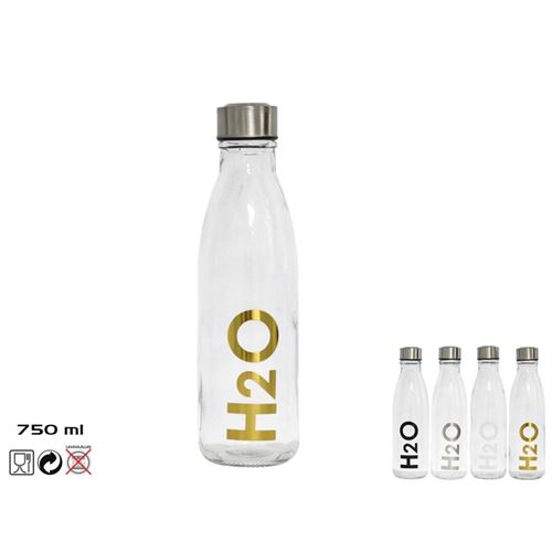 GARRAFA DA VIDRO H2O 750 ML TAMPA DE AÇO