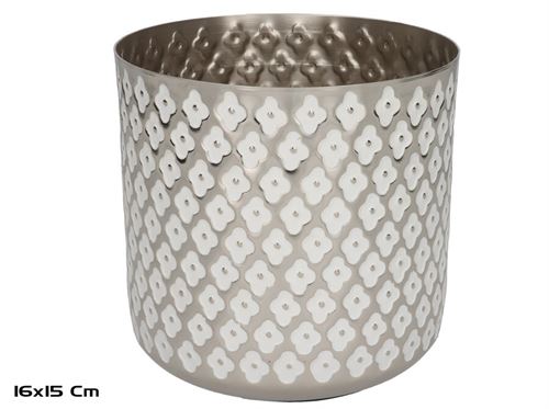 435701 VASO PERSA NÍQUEL/BRANCO 16X16X15 CM