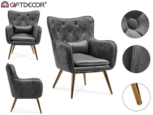 62367 POLTRONA VELUDO CINZA 67 x 68 x 92 cm