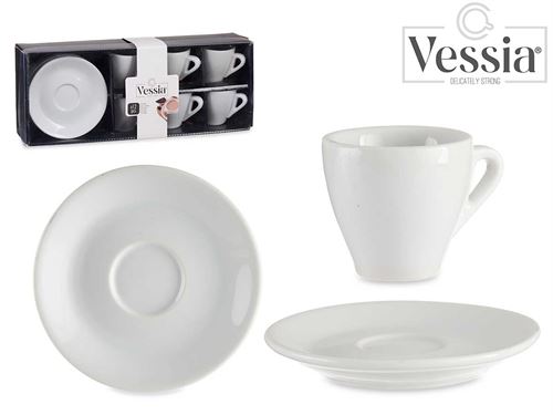 86537 CONJ 6 CHÁVENAS CAFÉ PORCELANA BRANCA C PRATO 90ML