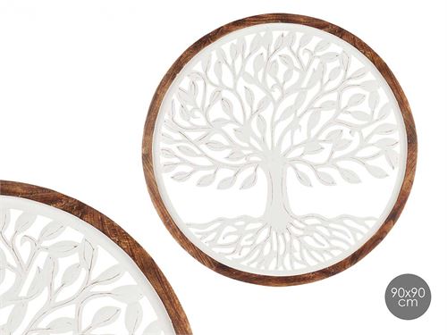 91920 DECORAÇAO PAREDE REDONDA MADEIRA ARVORE VIDA 90CM