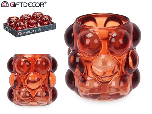 93704 CASTIÇAL VIDRO BOLAS TERRACOTA 8CM