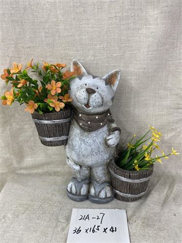 GATO JARDIM COM VASO 36X18X40CM