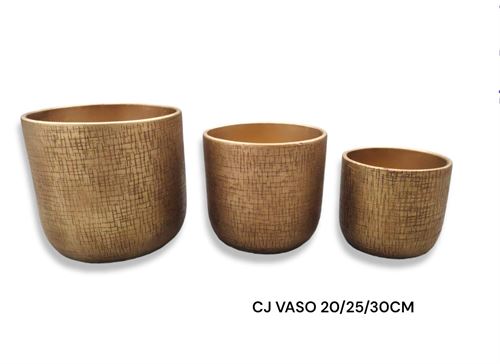 VASO RISCADO OURO SET3 20/25/30CM