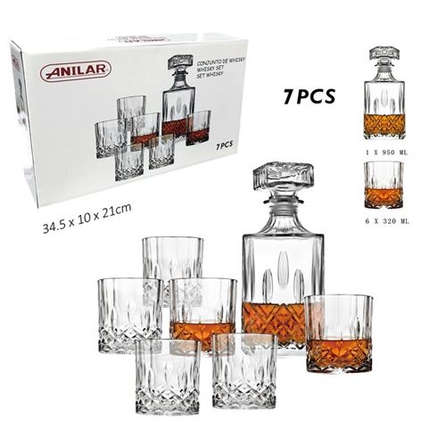 208072 WBS07-2 CONJUNTO WHISKEY 6 COPOS X 320ML  GARRAFA 950ML VIDRO