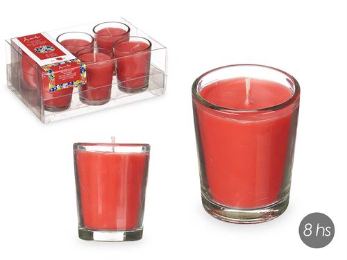 92435 CONJ 6 VELAS COPO VIDRO FRUTOS VERMELHOS