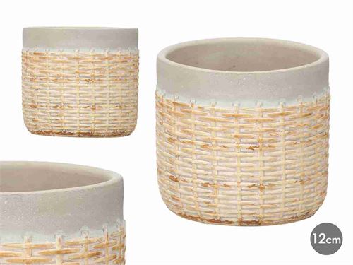 11387 VASO CIMENTO EFEITO RATTAN 12CM CINZA