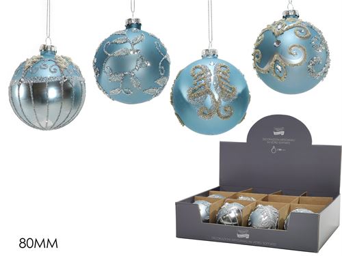 403154A BOLA VIDRO NATAL 8 CM CELESTE 4SORTIDAS