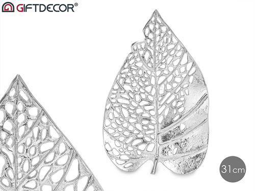 91472 FOLHA METAL DECORATIVA GRANDE PRATEADO 41CM