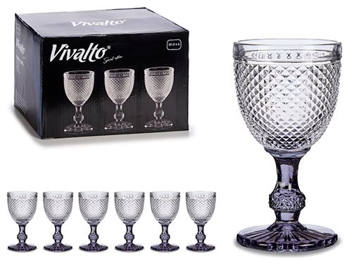 COPOS VIDRO PÉ CNZA 33CL SET6