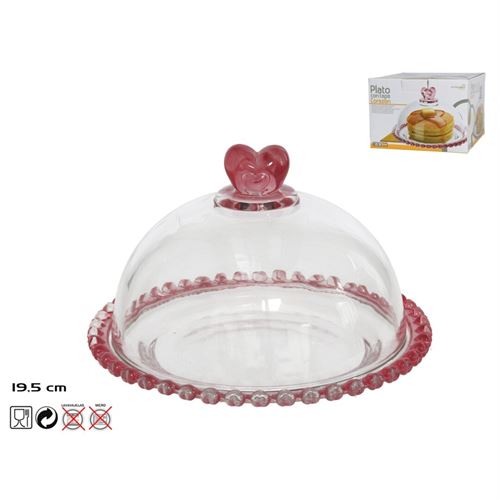 059419 BANDEJA DE BOLO 19,5CM CORACAO COM TAMPA ROSA