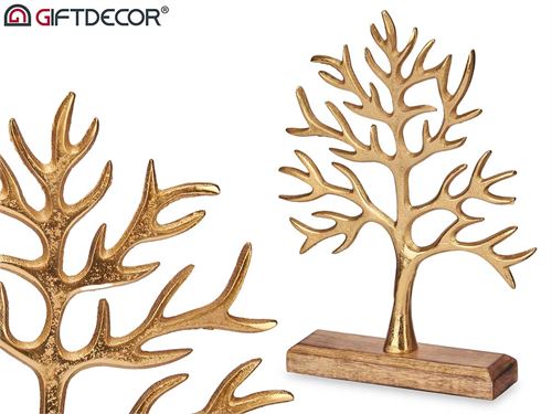 91077 ARVORE METAL OURO BASE MADEIRA 30CM