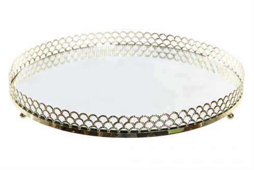 BANDEJA DE DECORAÇÃO METAL ESPELHO 25X25X3 DOURADO