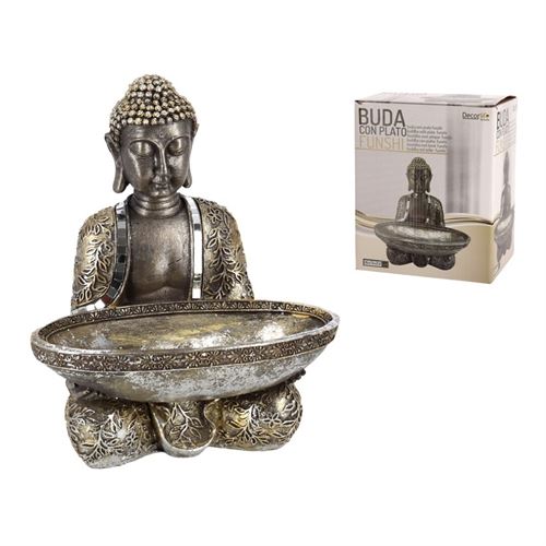 BUDA CON PLATO FUNSHI 18X13X22CM -MARRON