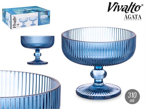 84929 CONJUNTO 6 TAÇAS VIDRO RISCAS AZUL AGATA 310ML