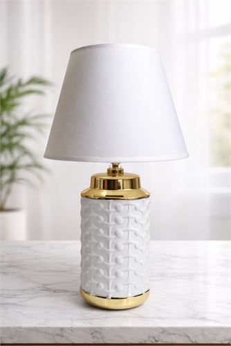 136235288 CANDEEIRO BRANCO E DOURADO CERAMICA 45,5CM