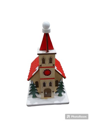 78042 IGREJA DE MADEIRA C/5LUZES 9,5X8X14CM