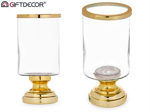91343 CASTIÇAL VIDRO DOURADO