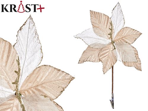 98319 FLOR TECIDO NATAL PEQ CHAMPAGNE 28CM
