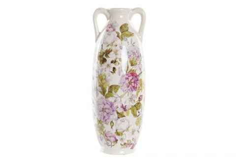 LD-192812 JARRO CERÂMICA 13X13X35 FLORES BRANCO