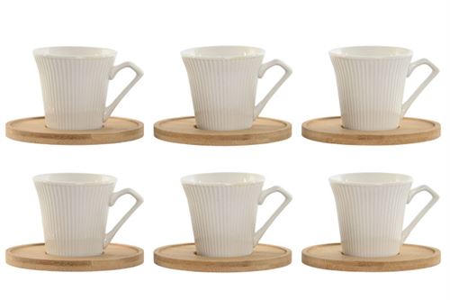 PC-217584 CHAVENA CAFÉ SET 6 PORCELANA BAMBU 90ML BRANCO