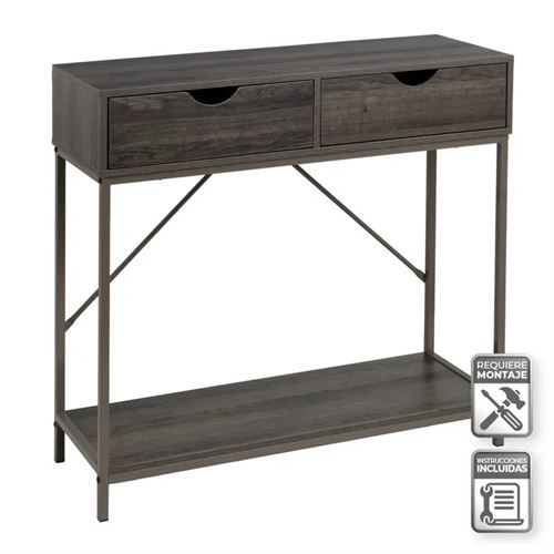 804981 CONSOLA 2 GAVETAS PB-METAL CINZA 80 X 30 X 75 CM
