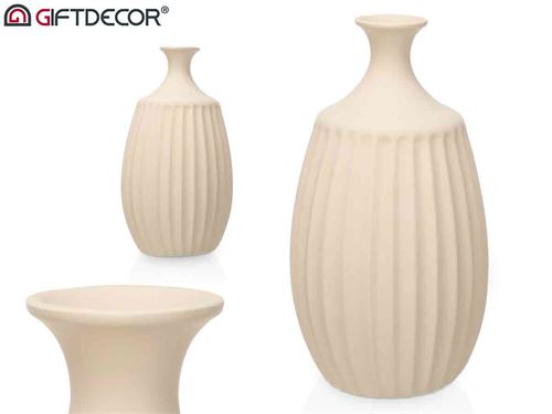 80135 JARRA CERAMICA RISCAS 50CM BEJE