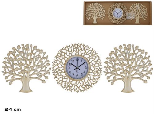 379074 CONJUNTO RELOGIO COM ARVORE DA VIDA 24CM BRANCO