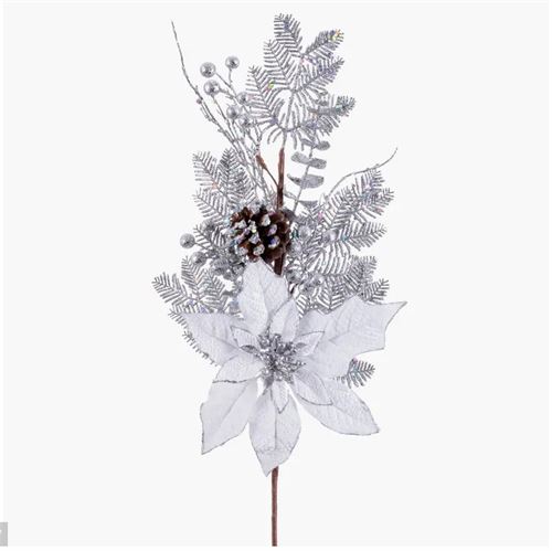 722064 RAMA POINSETTIA AZEVÍNHO BRANCO 60 CM