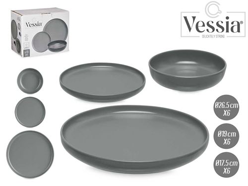 90321 SERVIÇO PRATOS 18PÇS GRES CINZA ESCURO