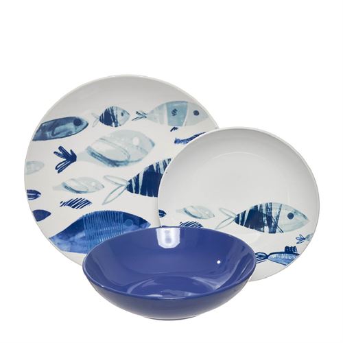 SERVIÇO 18PÇS PORCELANA E GRÊS PEIXES