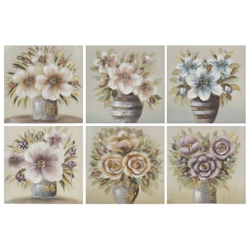 203836 PINTURA DE FLORES CASA 40X40X3CM 6 VARIEDADES