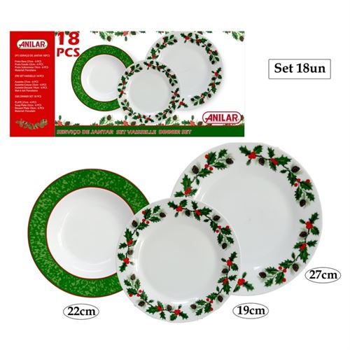 591091 SERVIÇO JANTAR NATAL 18PÇS PRATOS PORCELANA